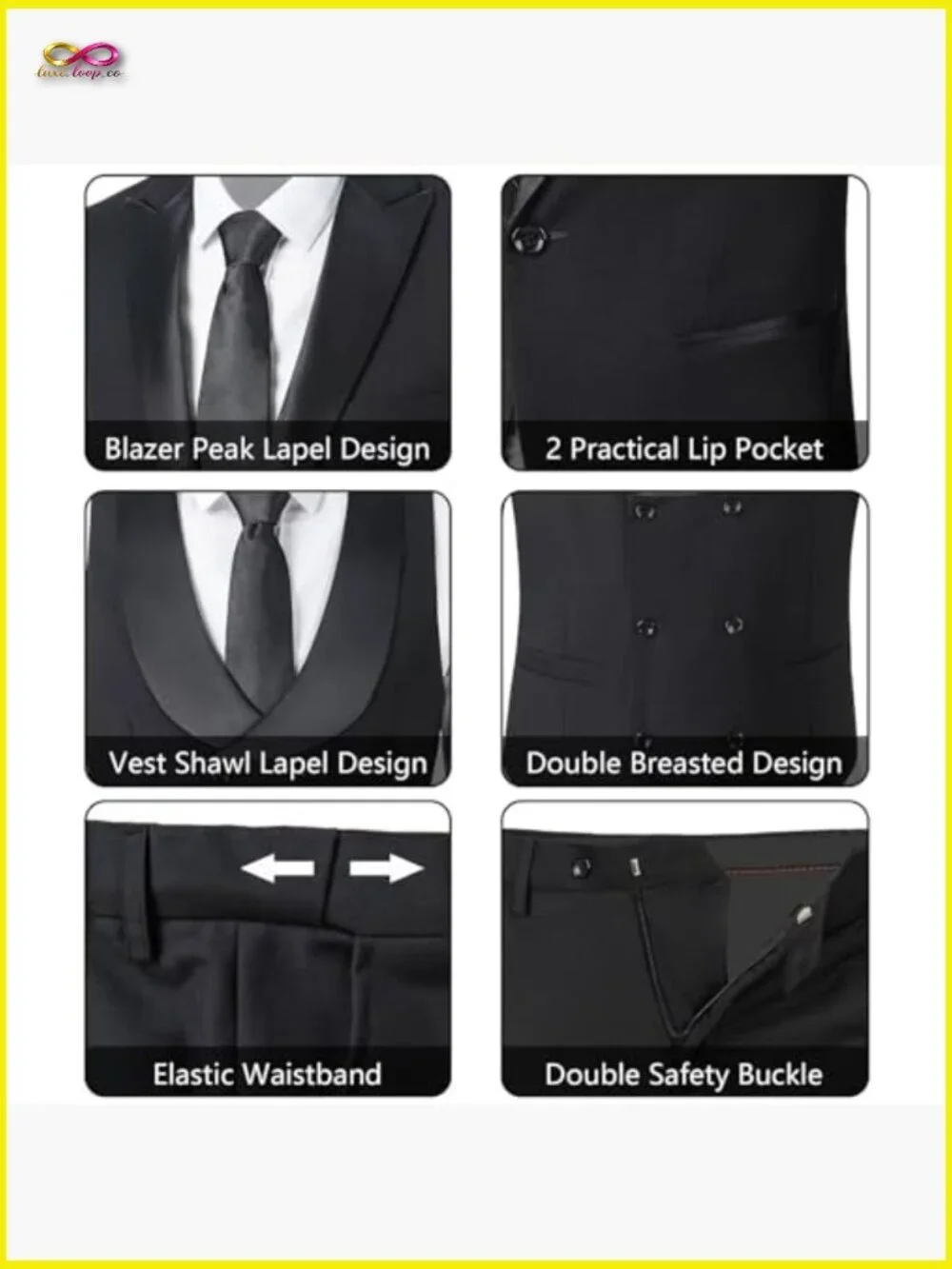 Slim Fit 3 Piece Suit Set Classic Elegant Formal Wedding Prom Party Wear